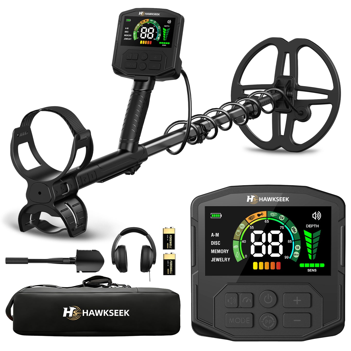 HawkSeek Metal Detector for Adults Professional - 2X Larger Backlit Color LCD, Higher Accuracy Gold Detector with 10" Double-D Waterproof Coil, New Advanced DSP Chip, 5 Modes for Beach&Gold Hunting