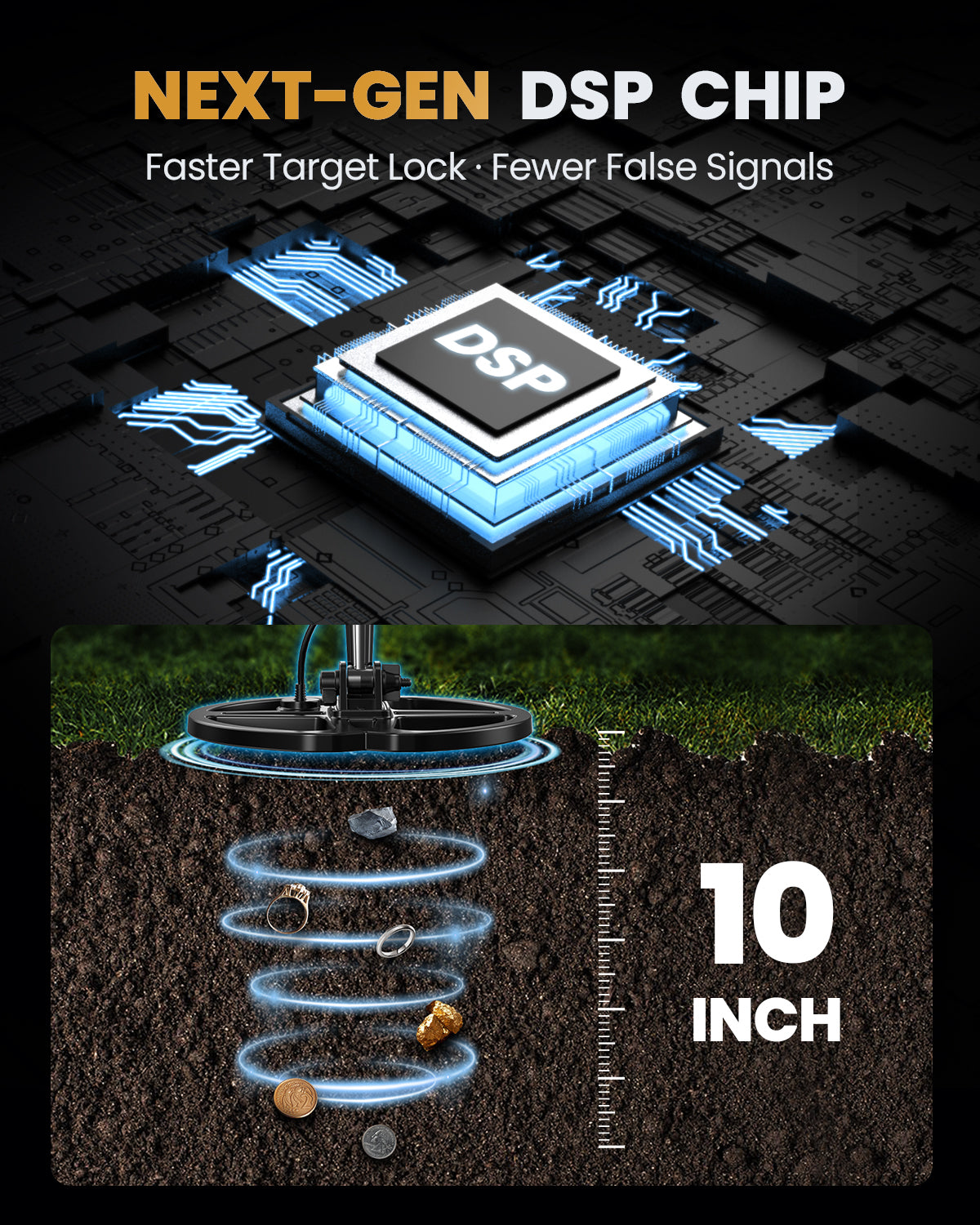 HawkSeek Metal Detector for Adults Professional - 2X Larger Backlit Color LCD, Higher Accuracy Gold Detector with 10" Double-D Waterproof Coil, New Advanced DSP Chip, 5 Modes for Beach&Gold Hunting
